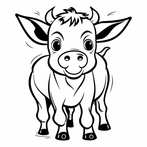 Cute Cartoon Bull - Black and White Vector Illustration. Isolate