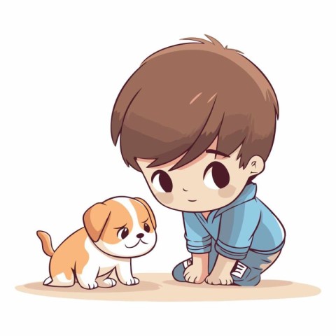 Little boy and dog. Cute cartoon character.