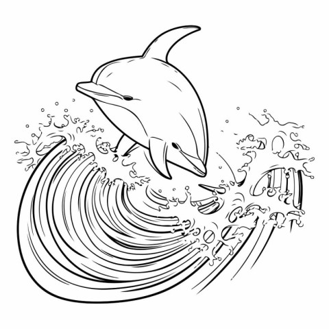 Dolphin jumping out of the ocean. Coloring book for children