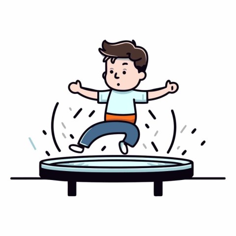 Little boy jumping on trampoline in cartoon style