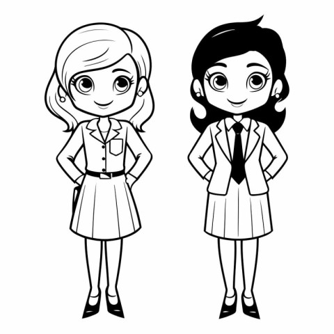 Cute schoolgirls in black and white colors.