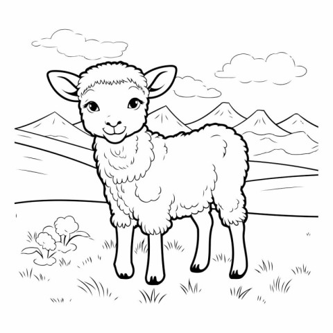 Sheep black and white vector illustration for coloring book or p