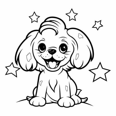 Black and White Cartoon Illustration of Cute Puppy Dog or Shih T