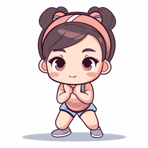 Cute little girl in swimsuit. Vector cartoon character illustrat