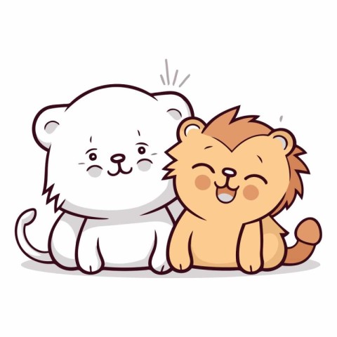 cute lion and bear cartoon vector illustration graphic design ve