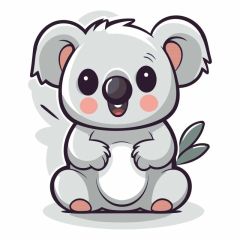 Cute cartoon koala sitting on white background.