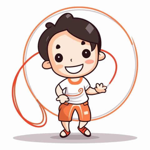 Boy Jumping Rope Cartoon Mascot Character Vector Illustration