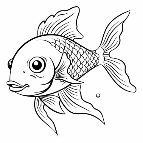 Black and White Cartoon Illustration of Cute Fish Animal Charact