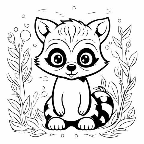 Coloring book for children. Cute cartoon raccoon.