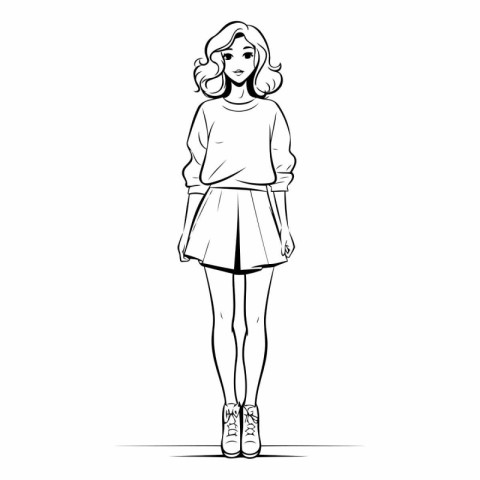 Fashionable young woman in sketch-style.