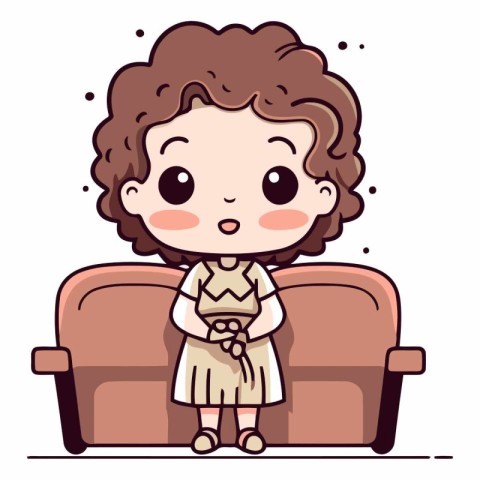 Cute Little Girl Sitting on Sofa.