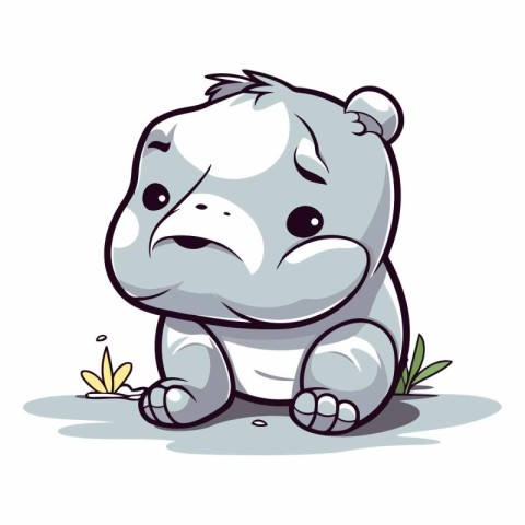 Cute cartoon hippo sitting on the grass.