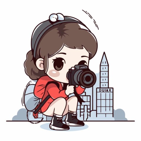 Cute little girl taking a picture of London.