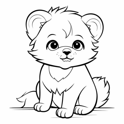 Black and White Cartoon Illustration of Cute Spitz Animal Charac