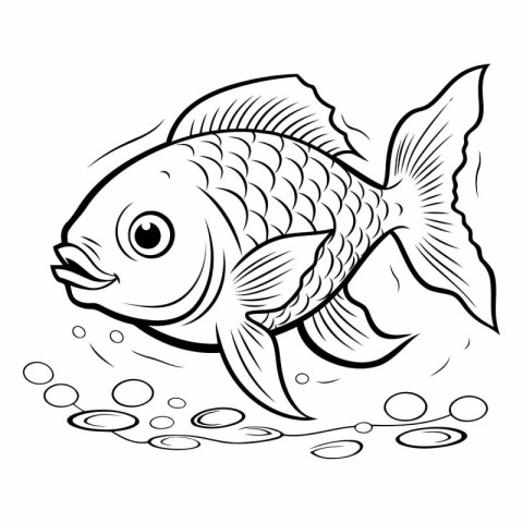 Black and White Cartoon Illustration of Cute Fish for Coloring B