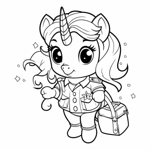 Coloring Page Outline Of cartoon unicorn with suitcase.