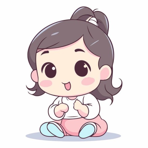 Illustration of a Cute Little Girl Sitting on the Floor.