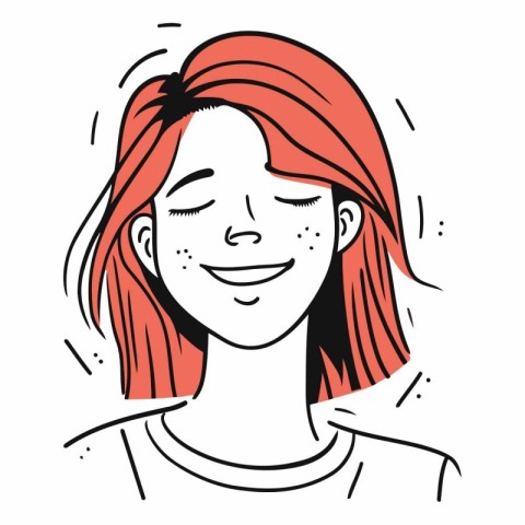 Vector illustration of a girl with red hair and freckles.