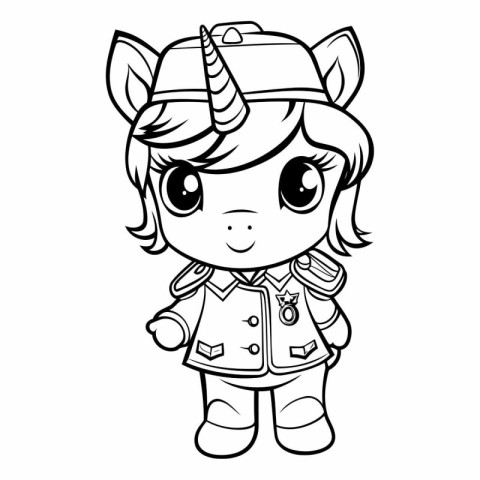 Black and White Cartoon Illustration of Cute Unicorn Fantasy Cha