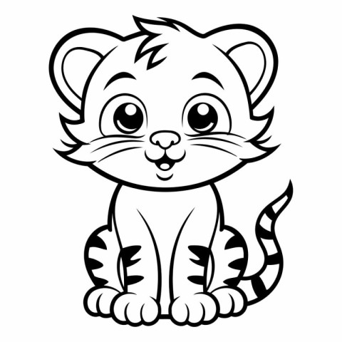 Black and White Cartoon Illustration of Cute Tiger Animal Charac