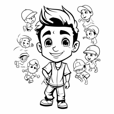 Vector illustration of a cartoon boy with different professions.