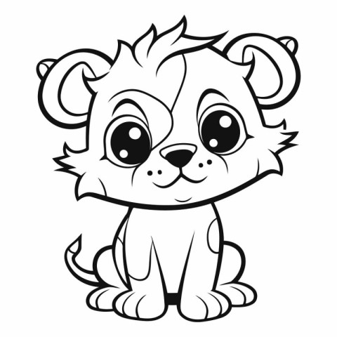 Cute Cartoon Lion - Black and White Vector Illustration. Isolate