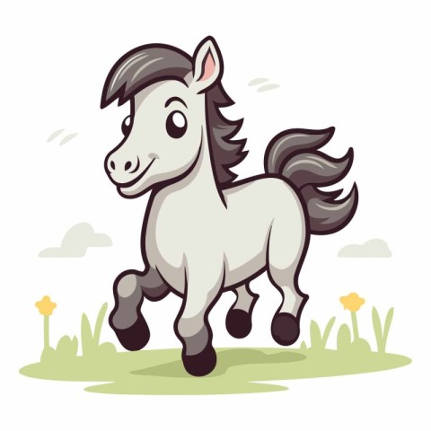 Cute cartoon pony running on the meadow.