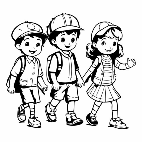 Cute kids wearing safety helmet and school uniform.