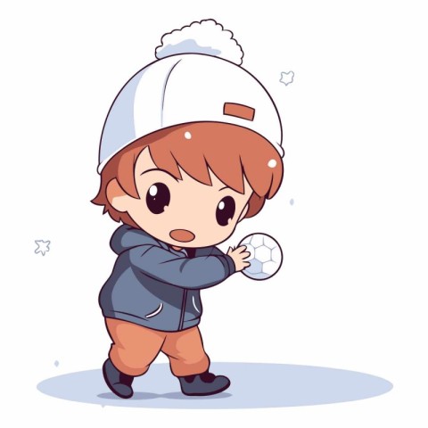 Cute little boy in winter clothes with soccer ball.