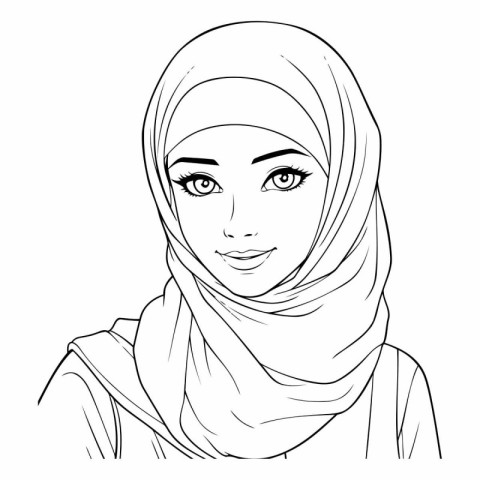 Beautiful muslim woman in hijab. Hand drawn vector illustration.