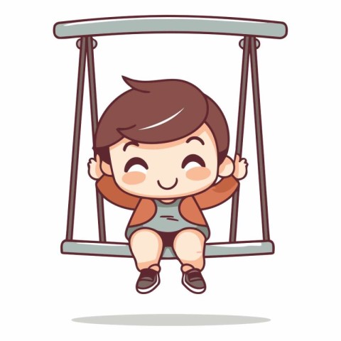 Cute little boy swinging on a swing. Vector cartoon character il