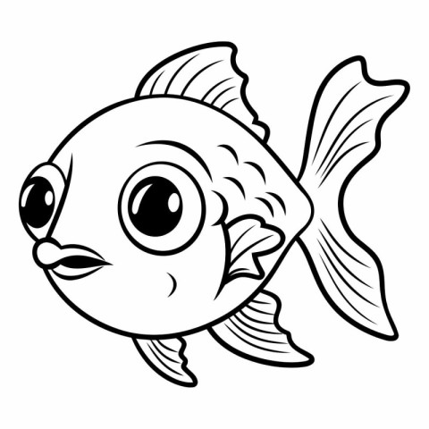 Black and White Cartoon Illustration of Cute Fish Animal Charact