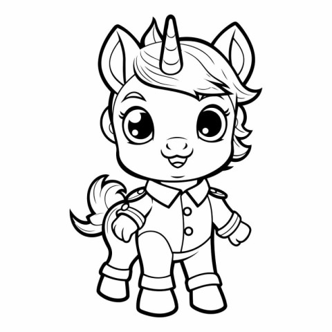 Black and White Cartoon Illustration of Cute Unicorn Fantasy Cha