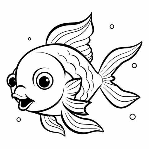 Black and White Cartoon Illustration of Cute Fish Animal Charact