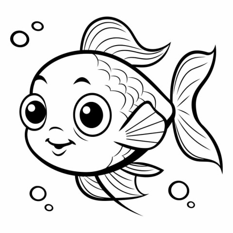 Black and White Cartoon Illustration of Cute Fish Animal Charact