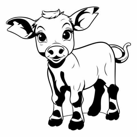 Vector image of a black and white cow on a white background.