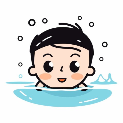 cute baby boy swimming in the pool eps10