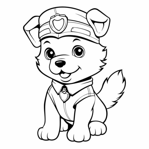 Black and White Cartoon Illustration of Cute Puppy Pilot Animal