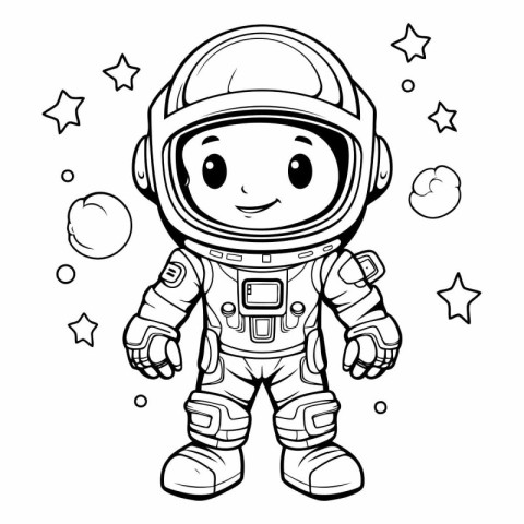 Cute astronaut in space suit for coloring book.