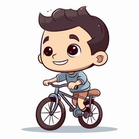 Cute Little Boy Riding Bicycle - Colorful Cartoon Vector Illustr