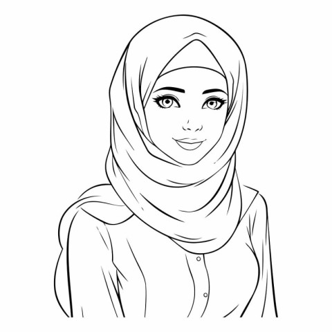 Beautiful muslim woman with hijab in sketch style.