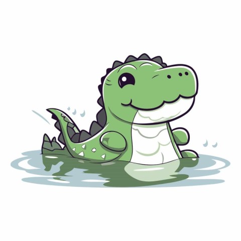 Cute crocodile in water of a cartoon crocodile.