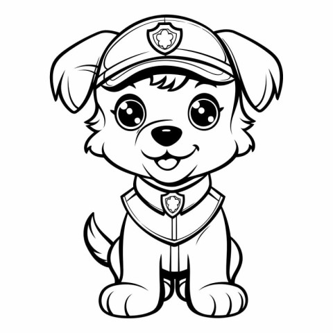 Black and White Cartoon Illustration of Cute Puppy Police Dog An