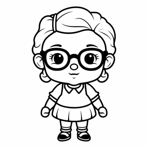 Cute Little Girl in Glasses Vector Illustration on White Backgro