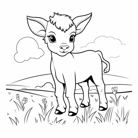 Coloring Page Outline Of a Cute Cartoon Newborn Baby Deer