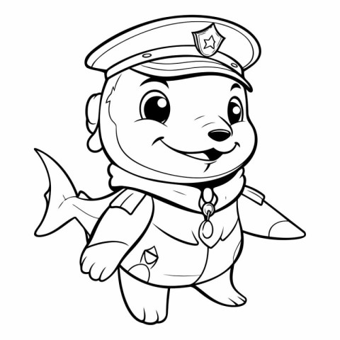 Black and White Cartoon Illustration of Cute Baby Pilot Characte