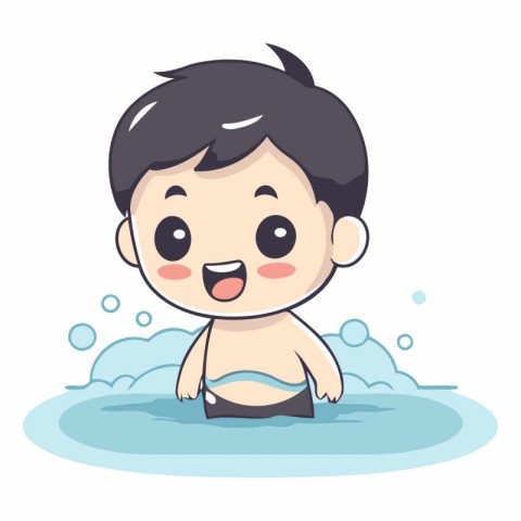 cute little boy swimming in the sea cartoon vector illustration