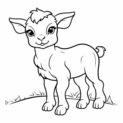 Black and White Cartoon Illustration of Cute Little Lamb Animal