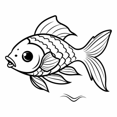 Fish. Coloring book for adults. Black and white vector illustrat