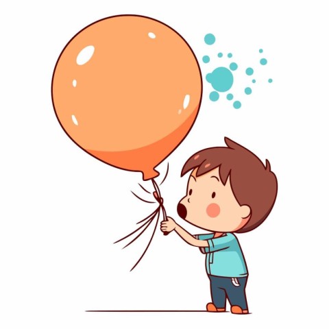 Cute little boy playing with a balloon. Vector flat cartoon illu